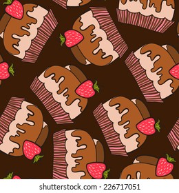 Vector illustration. Doodle. Colorful seamless pattern of chocolate cakes