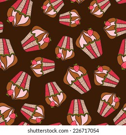 Vector illustration. Doodle. Colorful seamless pattern of chocolate cakes