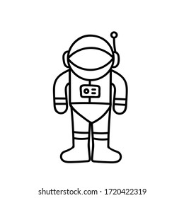 Vector Illustration of Doodle Cosmonaut in a Spacesuit. Isolated on white background. Cosmos Elements and Objects. Line and Outline Galaxy Space Man. Hand Drawn Astronauts. 