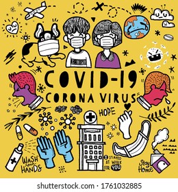 Vector illustration of Doodle cute for covid-19   corona virus