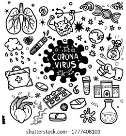 Vector illustration of doodle cute for covid-19 , corona virus doodle element for infographic design