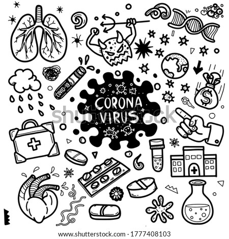 Vector illustration of doodle cute for covid-19 , corona virus doodle element for infographic design