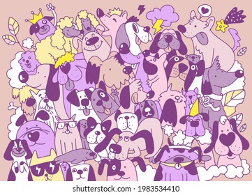 Vector illustration of Doodle cute Dogs background ,Hand drawing Doodle