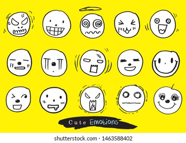 Vector illustration of Doodle cute Funny cartoon emoticon,set of cute vector faces, different emotions