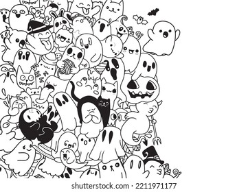 Vector illustration of Doodle cute Ghosts with copy space background ,Hand drawing Doodle