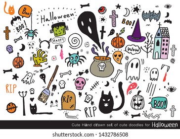 Vector illustration of Doodle cute for   halloween, Hand drawn set of cute doodles for decoration,Funny Doodle Hand Drawn,Summer, Doodle set of objects from a child's life,Halloween day
