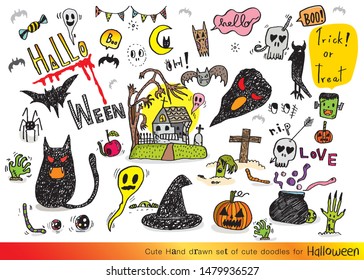 Vector illustration of Doodle cute for halloween, Hand drawn set of cute doodles for decoration,Funny Doodle Hand Drawn,Summer, Doodle set of objects from a child's life,Halloween day
