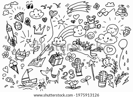 Vector illustration of Doodle cute for Hand drawn set of cute doodles for decoration on white background,Funny Doodle Hand Drawn
