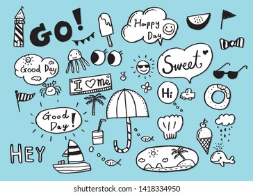 Vector illustration of Doodle cute for kid, Hand drawn set of cute doodles for decoration,Funny Doodle Hand Drawn,Summer, Doodle set of objects from a child's life