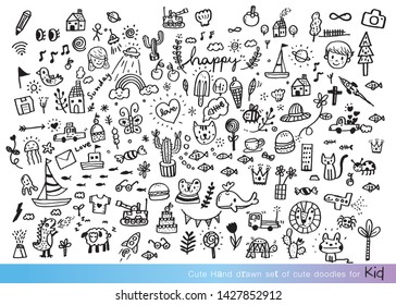Vector illustration of Doodle cute for kid, Hand drawn set of cute doodles for decoration,Funny Doodle Hand Drawn,Summer, Doodle set of objects from a child's life