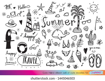 Vector illustration of Doodle cute for kid, Hand drawn set of cute doodles for decoration,Funny Doodle Hand Drawn, Summer, Doodle set of objects from a child's life