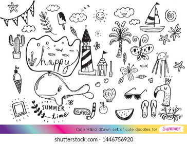 Vector illustration of Doodle cute for kid, Hand drawn set of cute doodles for decoration,Funny Doodle Hand Drawn,Summer, Doodle set of objects from a child's life