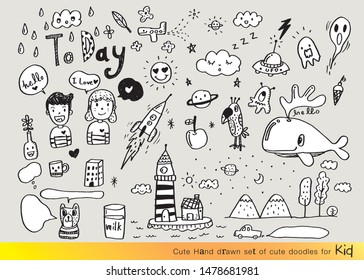 Vector illustration of Doodle cute for kid, Hand drawn set of cute doodles for decoration,Funny Doodle Hand Drawn,Summer, Doodle set of objects from a child's life
