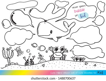 Vector illustration of Doodle cute for kid, Hand drawn set of cute doodles for decoration,Hand drawn set of speech bubbles with dialog words, Doodle set of objects from a child's life