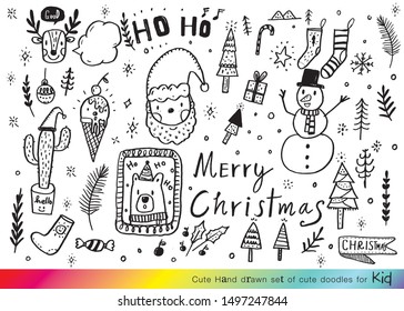 Vector illustration of Doodle cute for kid, Hand drawn set of cute doodles for decoration,Funny Doodle Hand Drawn,Summer, Doodle set of objects from a child's life,Merry Christmas 