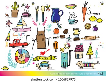 Vector illustration of Doodle cute for kid, Hand drawn set of cute doodles for holiday,Hand drawn set of speech bubbles with dialog words,illustration of  objects from a child's life