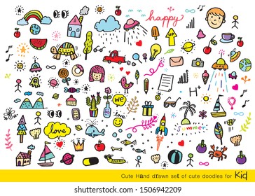 Vector illustration of Doodle cute for kid, Hand drawn set of cute doodles for holiday,Hand drawn set of speech bubbles with dialog words,illustration of  objects from a child's life