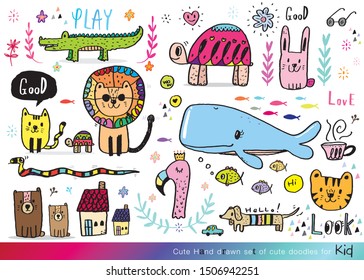 Vector illustration of Doodle cute for kid, Hand drawn set of cute doodles for holiday,Hand drawn set of speech bubbles with dialog words,illustration of  objects from a child's life