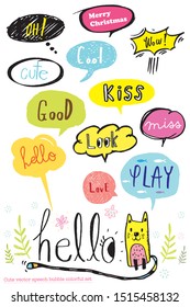 Vector illustration of Doodle cute for kid, Hand drawn set of cute doodles for decoration,Hand drawn set of speech bubbles with dialog words, Doodle set of objects from a child's life