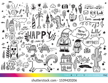 Vector illustration of Doodle cute for kid, Hand drawn set of cute doodles for decoration,Funny Doodle Hand Drawn, Summer, Doodle set of objects from a child's life