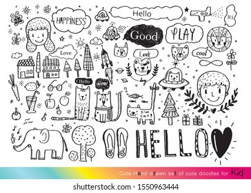 Vector illustration of Doodle cute for kid, Hand drawn set of cute doodles for decoration,Funny Doodle Hand Drawn, Summer, Doodle set of objects from a child's life