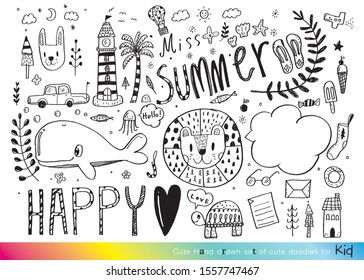 Vector illustration of Doodle cute for kid, Hand drawn set of cute doodles for decoration,Funny Doodle Hand Drawn, Summer, Doodle set of objects from a child's life