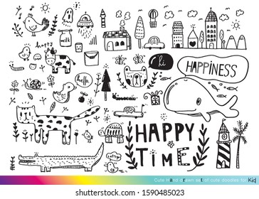 Vector illustration of Doodle cute for kid, Hand drawn set of cute doodles for decoration,Funny Doodle Hand Drawn, Summer, Doodle set of objects from a child's life