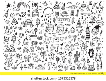 Vector illustration of Doodle cute for kid, Hand drawn set of cute doodles for decoration,Funny Doodle Hand Drawn, Summer, Doodle set of objects from a child's life