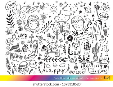 Vector illustration of Doodle cute for kid, Hand drawn set of cute doodles for decoration,Funny Doodle Hand Drawn, Summer, Doodle set of objects from a child's life