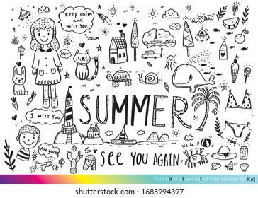 Vector illustration of Doodle cute for kid, Hand drawn set of cute doodles for decoration,Funny Doodle Hand Drawn, Summer, Doodle set of objects from a child's life