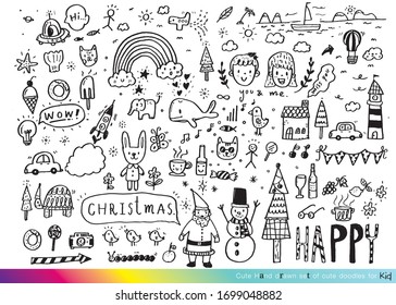 Vector illustration of Doodle cute for kid, Hand drawn set of cute doodles for decoration,Funny Doodle Hand Drawn, Summer, Doodle set of objects from a child's life

