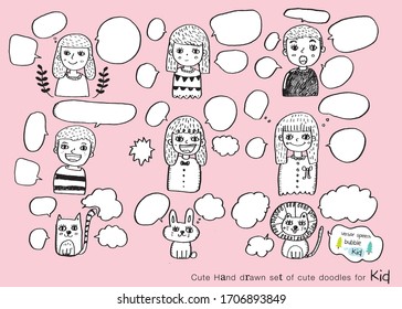 Vector illustration of Doodle cute for kid, Hand drawn set of cute doodles for decoration,Funny Doodle Hand Drawn, Summer, Doodle set of objects from a child's life