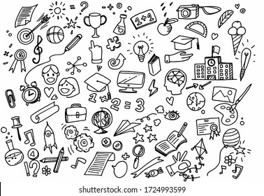 Vector illustration of Doodle cute for kid, Hand drawn set of cute doodles for decoration on white background,Funny Doodle Hand Drawn,Page for coloring.