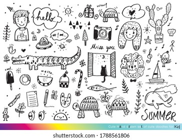 Vector illustration of Doodle cute for kid, Hand drawn set of cute doodles for decoration,Funny Doodle Hand Drawn, Summer, Doodle set of objects from a child's life