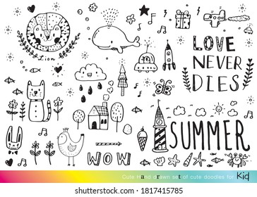 Vector illustration of Doodle cute for kid, Hand drawn set of cute doodles for decoration,Funny Doodle Hand Drawn, Summer, Doodle set of objects from a child's life