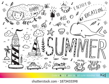 Vector illustration of Doodle cute for kid, Hand drawn set of cute doodles for decoration,Funny Doodle Hand Drawn, Summer, Doodle set of objects from a child's life