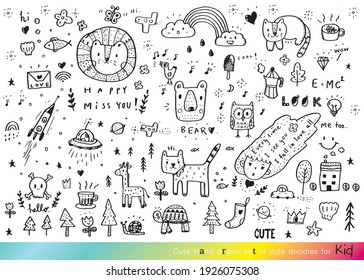 Vector illustration of Doodle cute for kid, Hand drawn set of cute doodles for decoration,Funny Doodle Hand Drawn, Summer, Doodle set of objects from a child's life