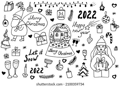 Vector illustration of Doodle cute for kid, Hand drawn set of cute doodles for decoration,Funny Doodle Hand Drawn, Summer, Doodle set of objects from a child's life,Christmas Day