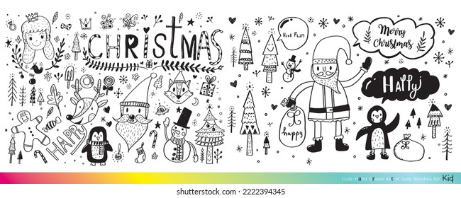 Vector illustration of Doodle cute for kid, Hand drawn set of cute doodles for decoration,Funny Doodle Hand Drawn, Summer, Doodle set of objects from a child's life,Cute animal