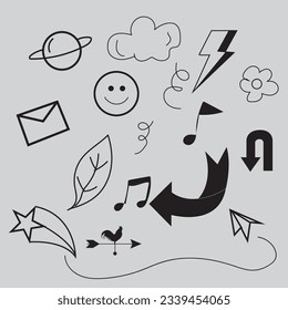 Vector illustration of Doodle cute for kid, Hand drawn set of cute doodles for decoration on white background,Funny Doodle Hand Drawn,Page for coloring.