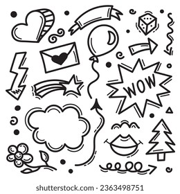 Vector illustration of Doodle cute for kid, Hand drawn set of cute doodles for decoration on white background, Funny