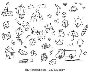 Vector illustration of Doodle cute for kid, Hand drawn set .