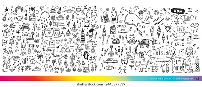 Vector illustration of Doodle cute for kid, Hand drawn set of cute doodles for decoration,Funny Doodle Hand Drawn, Summer, Doodle set of objects from a child's life,Cute animal
