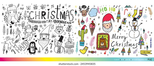 Vector illustration of Doodle cute for kid, Hand drawn set of cute doodles for decoration,Funny Doodle Hand Drawn, Summer, Doodle set of objects from a child's life,Cute animal