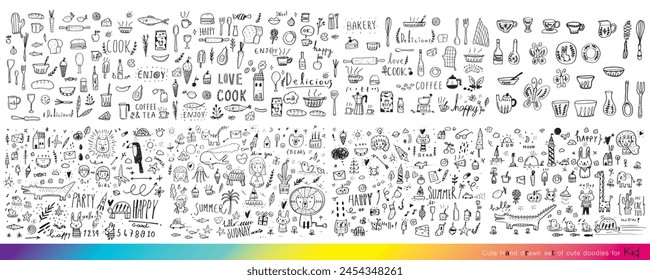 Vector illustration of Doodle cute for kid, Hand drawn set of cute doodles for decoration,Funny Doodle Hand Drawn, Summer, Doodle set of objects from a child's life,Cute animal