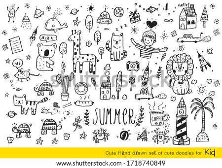 Vector illustration of Doodle cute for kid, Hand drawn set of cute doodles for decoration,Funny Doodle Hand Drawn, Summer, Doodle set of objects from a child's life