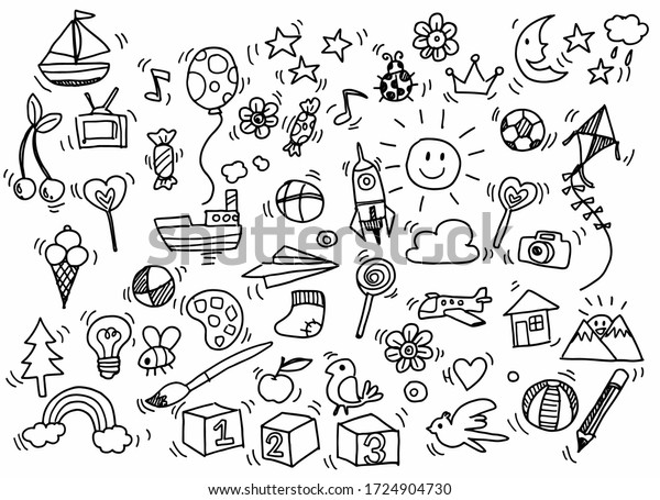 Vector illustration of Doodle cute for kid,\
Hand drawn set of cute doodles for decoration on white\
background,Funny Doodle Hand Drawn,Page for\
coloring.