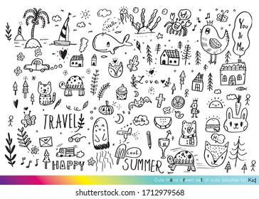 Vector illustration of Doodle cute for kids. Hand-drawn set of cute doodles for decoration. Funny Doodle Hand Drawn.