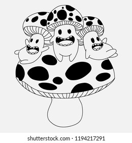 Vector illustration of Doodle cute Monster 
 Mushroom background ,Hand drawing Doodle,for kids coloring books or t-shirts, Hand drawn line art cartoon, doodle style illustration.
