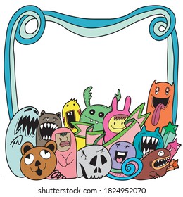 Vector illustration of doodle cute monster, hand drawing doodle.with copy space 